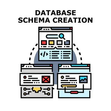 Database schema creation process and structure development Stock Illustration