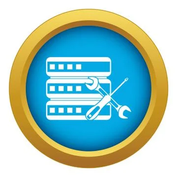 Database with screwdriver and spanner icon blue vector isolated Stock Illustration