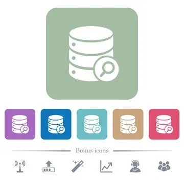 Database search flat icons on color rounded square backgrounds 库存插图