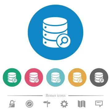 Database search flat round icons Stock Illustration