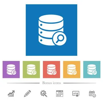 Database search flat white icons in square backgrounds Stock Illustration