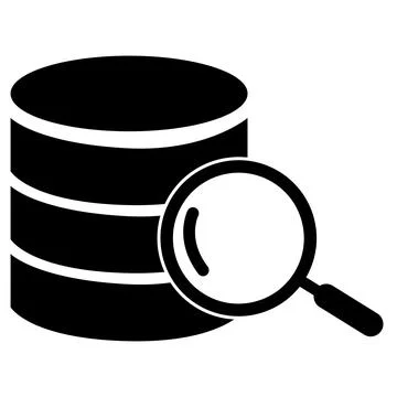 Database search icon. Database storage servers with magnifying glass sign. Stock Illustration