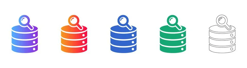 Database Search Icon Set in Multiple Styles Stock Illustration