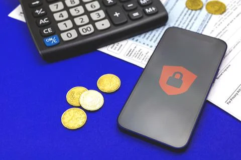 Database security and cybersecurity business workspace and office desk backgr 写真素材