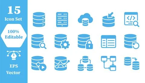 Database security and server analysis icons with database security analysis Stock Illustration