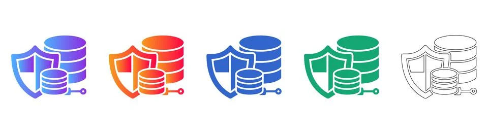 Database Security and Shield Icons in Gradient and Line Stock Illustration