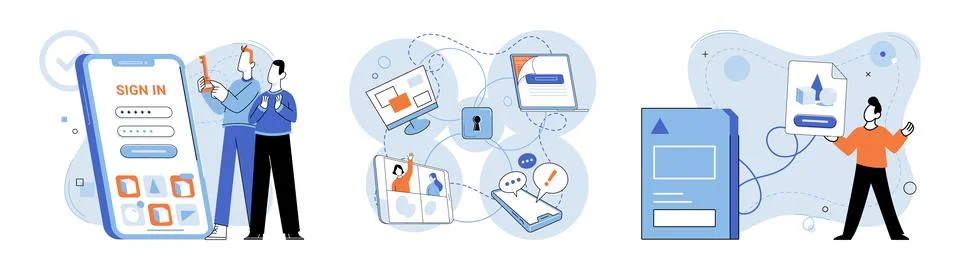 Database security. Database protection ensures privacy and integrity personal Illustrazione stock