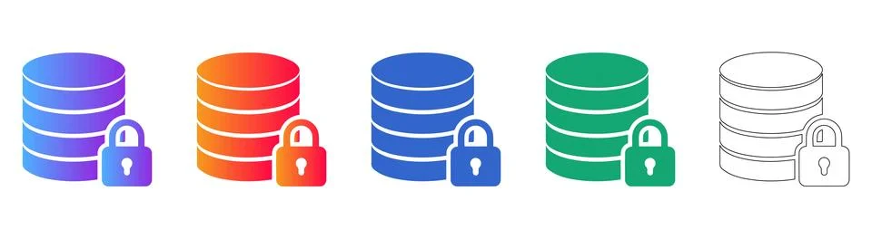 Database Security Icons with Padlock Stock Illustration