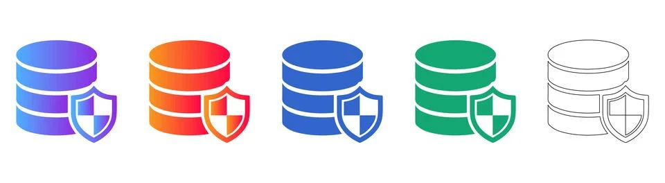 Database Security Icons Set Stock Illustration