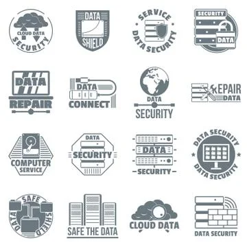 Database security logo icons set, simple style Stock Illustration
