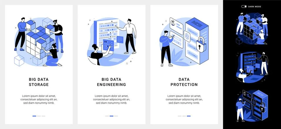 Database security mobile app UI kit. Illustrazione stock