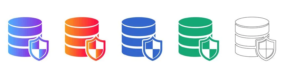 Database Security Protection Shield Icon Set Stock Illustration