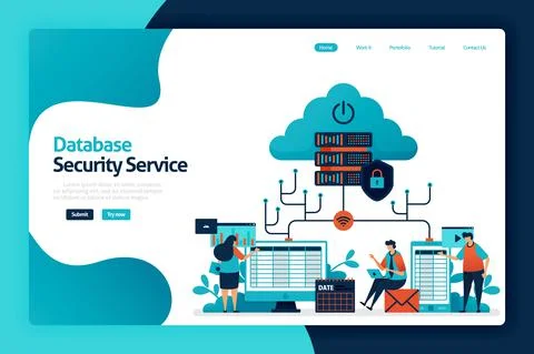 Database security service landing page design. safety internet data access, u Stock Illustration