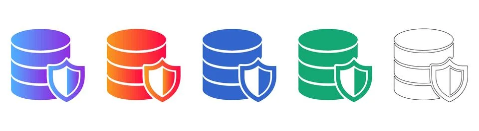 Database Security Shield Icon Set Stock Illustration