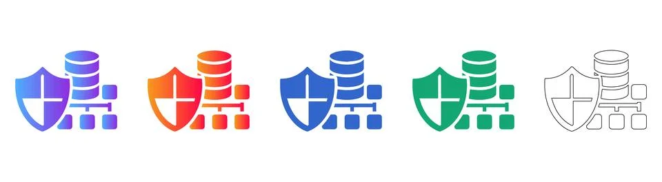 Database Security Shield Icon Set Stock Illustration