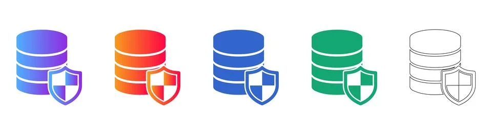 Database Security Shield Icon Set Stock Illustration