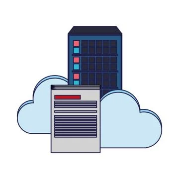 Database server and cloud computing symbol blue lines Illustrazione stock