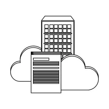 Database server and cloud computing symbol black and white イラスト素材