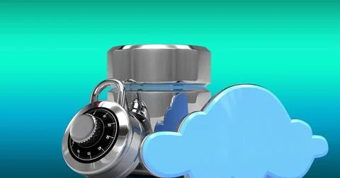 Database server and cloud icon against blue and green gradient background Illustrazione stock