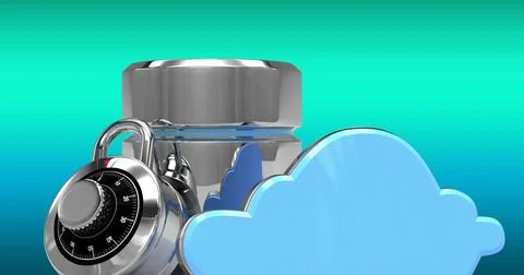 Database server and cloud icon against blue and green gradient background Stock Illustration