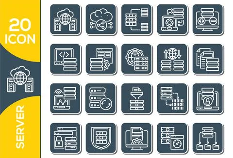 Database, Server and Cloud service line icons. Internet, server, network icon 스톡 일러스트