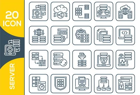 Database, Server and Cloud service line icons. Internet, server, network icon Illustrazione stock