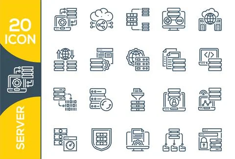 Database, Server and Cloud service line icons. Internet, server, network icon Illustrazione stock