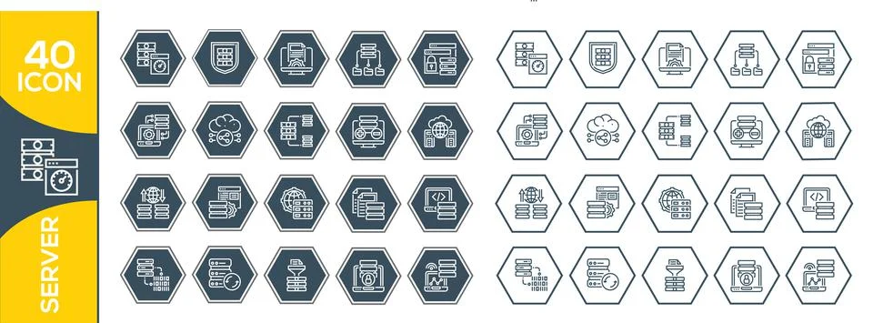 Database, Server and Cloud service line icons. Internet, server, network icon Stock Illustration