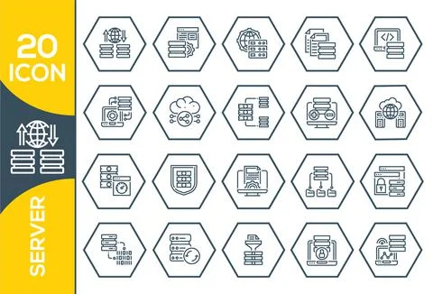 Database, Server and Cloud service line icons. Internet, server, network icon Stock Illustration