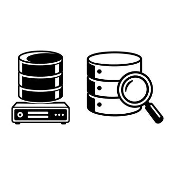 Database server and data search icons Stock Illustration
