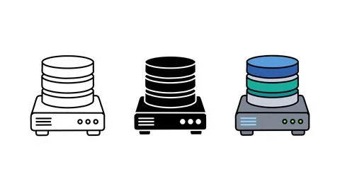Database server and data storage icon set 库存插图