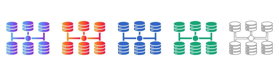 Database Server Architecture Icons Set 스톡 일러스트