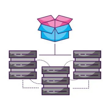 Database server center cardboard box data storage Stock Illustration