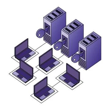 Database server center security protection networking イラスト素材
