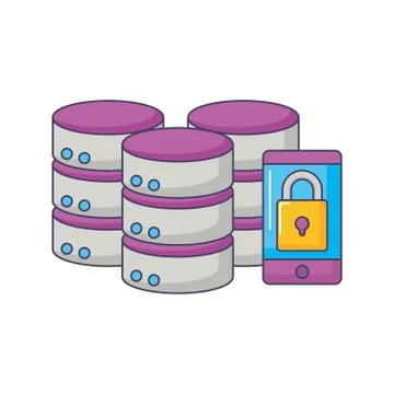 Database  server center storage smartphone security Stockillustratie