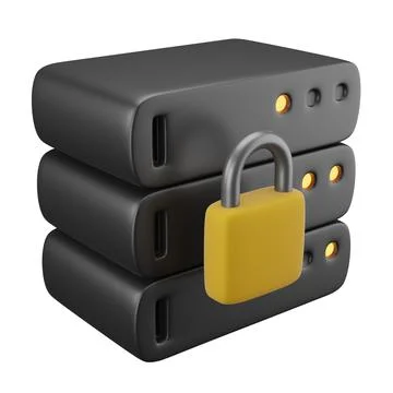 Database server with closed padlock icon, virtual private network Stock Illustration