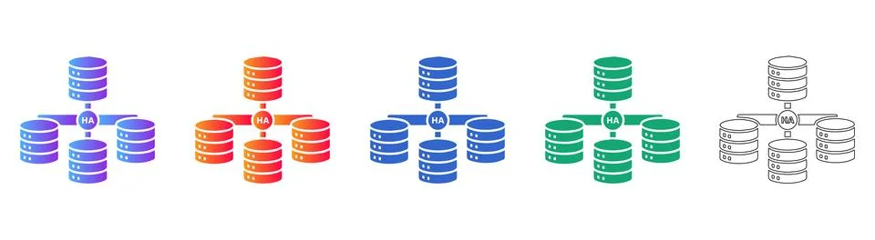 Database Server Cluster Network Icon Set Stock Illustration