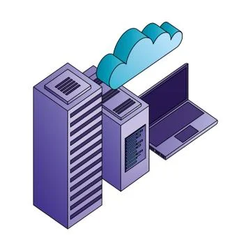 Database server computer cpu laptop cloud storage Stock Illustration