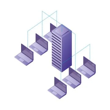 Database server connection transfer data laptops network Stock Illustration