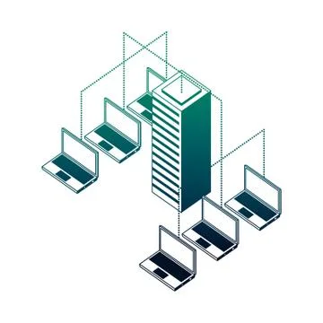 Database server connection transfer data laptops network Illustrazione stock