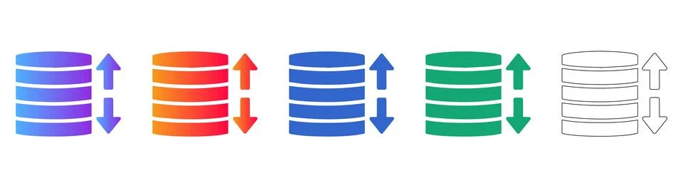 Database Server Data Storage Icon Set 库存插图