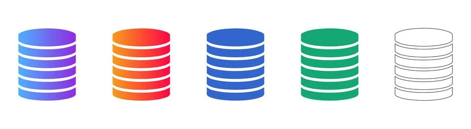 Database Server Disk Stack Icon Set Illustrazione stock