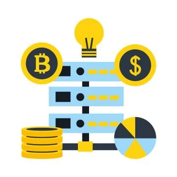 Database server dollar bitcoin business fintech Stock Illustration