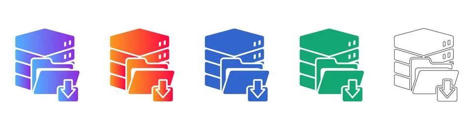 Database Server File Download Icon Set Stock Illustration