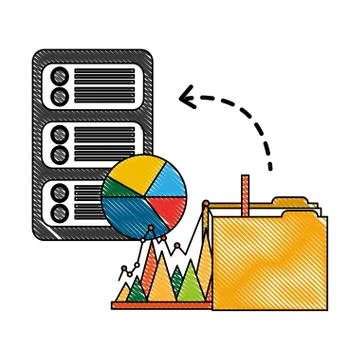 Database server folder file report pie chart storage data Illustrazione stock