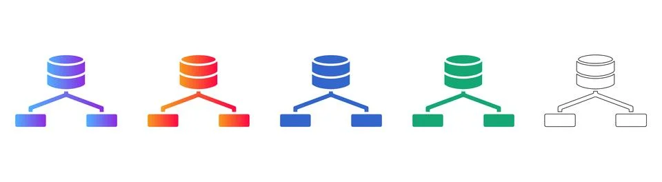 Database Server Hierarchy Icon Set Ilustração Stock