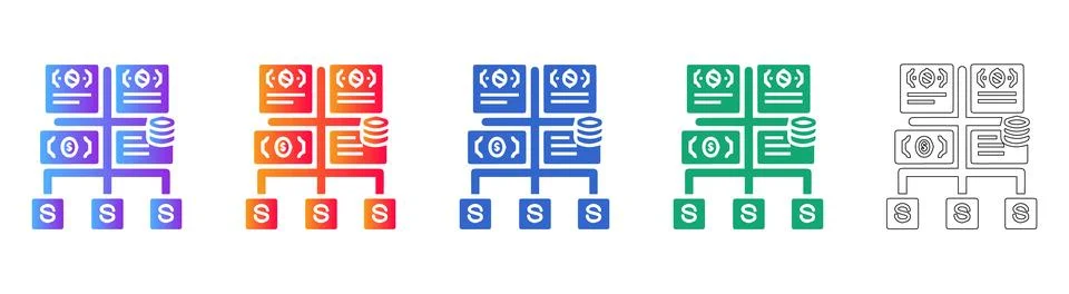 Database Server Hierarchy Icon Set Stock Illustration