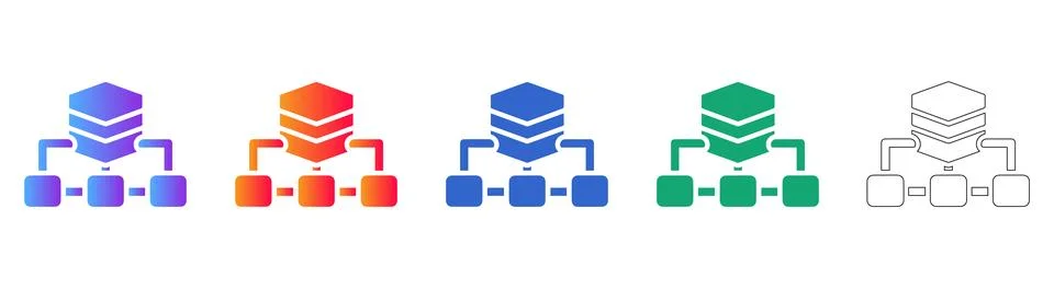 Database Server Hierarchy Icons Stock Illustration