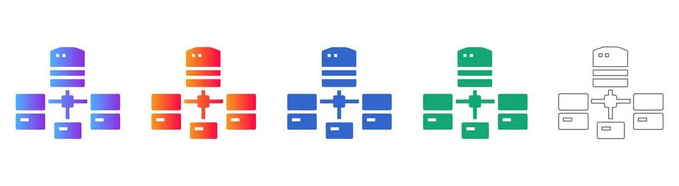 Database Server Hierarchy Icons for Tech Dashboards Stock Illustration
