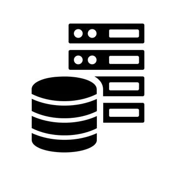 Database, server icon. Black vector graphics. Illustrazione stock
